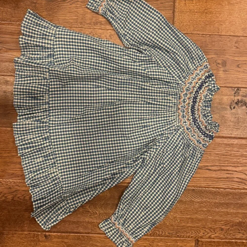 Doen - Long Sleeve Smocked, Blue, Plaid Dress - Size 2T - Picture 2 of 5